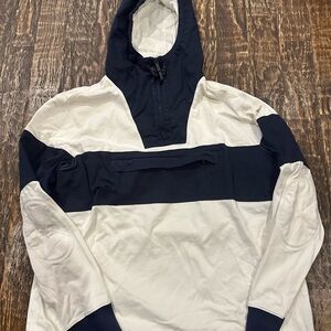 Men's Hooded Pullover Shirt - Navy and White size large